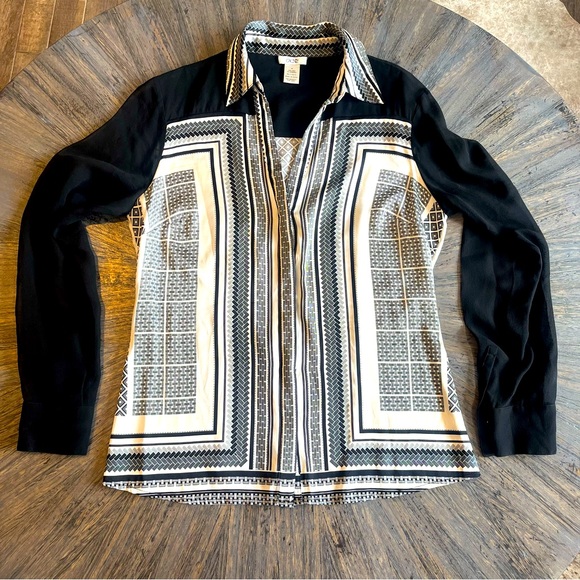 Cache Black & White Silk Geometric Print Blouse – Size Medium - Picture 1 of 12